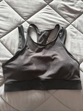 ZYIA Black High-Neck Laser Mesh Sports Bra